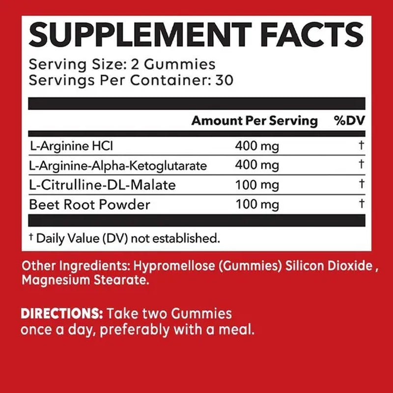 Testosterone Booster, Boost Energy, Boost Endurance, Improve Blood Circulation - with L-Citrulline-L-Arginine Gummies (30/60 Gummies)
