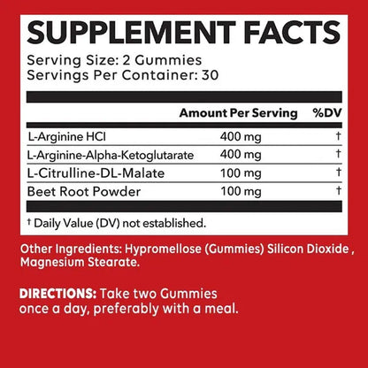 Testosterone Booster, Boost Energy, Boost Endurance, Improve Blood Circulation - with L-Citrulline-L-Arginine Gummies (30/60 Gummies)