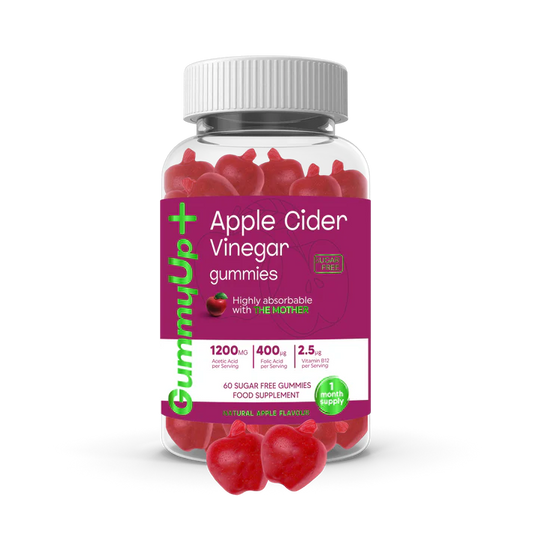 High Strength Sugar Free Apple Cider Vinegar Gummies With The Mother | 1200mg Acetic Acid | 400 Μg Folic Acid | 2.5 Μg Vitamin B12 | 2 Months Supply | Natural Flavoured Gummies By Gummyup+