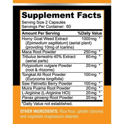 1590Mg Extra Strength Blend, Maca, Arginine, Ginseng, Tribulus, Tongkat, Energy Support, Non-Gmo Formula, 30/60/120 Capsules