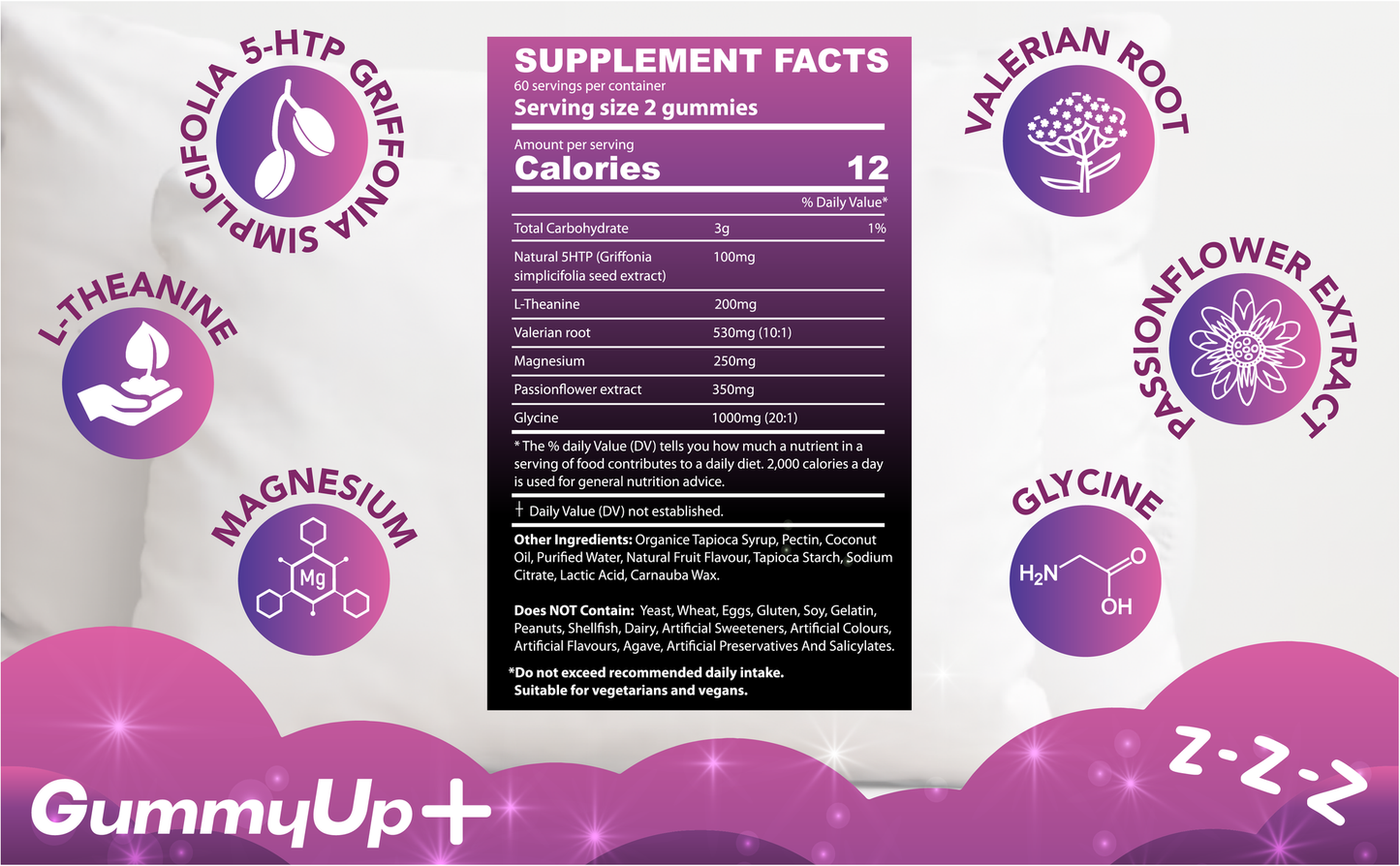 Sugar Free Sleep Gummies x 5 Servings | High Strength100mg Natural Melatonin Sources from Griffonia Extract | Vegan | Gluten-Free | Chewable Natural Melatonin | Berry Flavour | Gummy up +